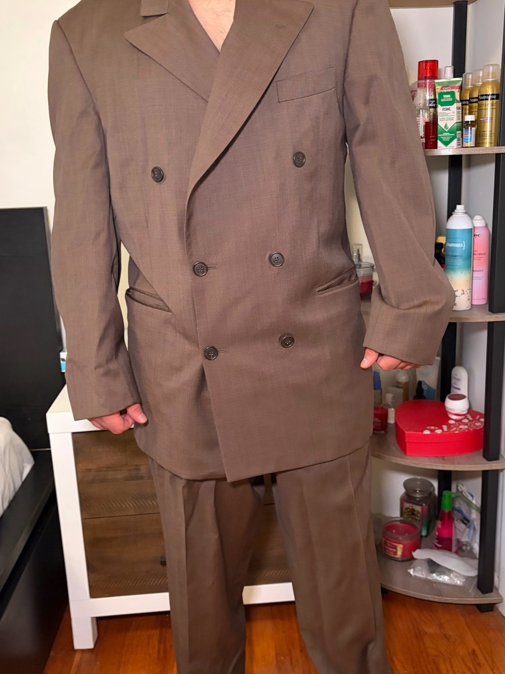 Ferrini Men's Double-Breasted Suit in Brown Lanificio Angelico size 40 100% wool